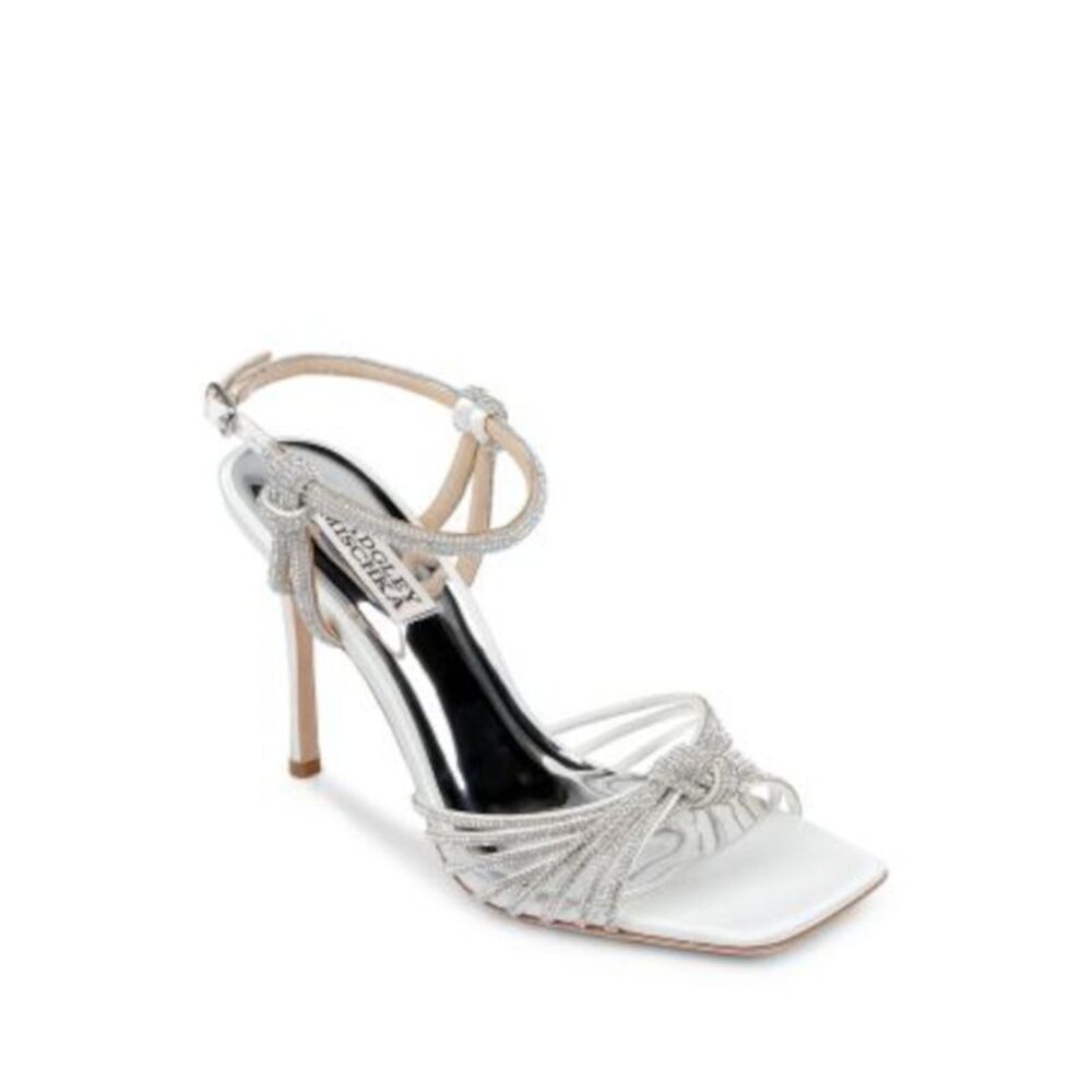 BADGLEY MISCHKA Womens White Estella Square Toe Stiletto Heeled Sandal 9.5